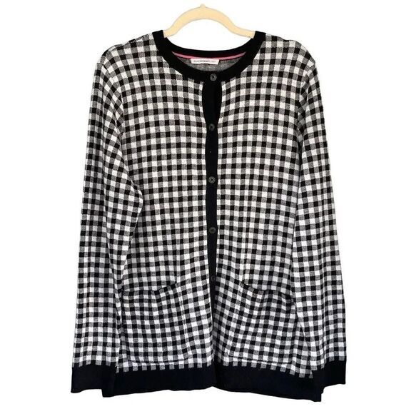 S1 Isaac Mizrahi Live! Gingham‎ Plaid Button Cardigan Sweater - Picture 2 of 7